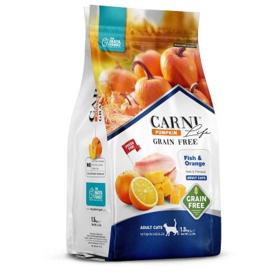 Maya Family Carni Life Pumpkin Grain Free 1.5kg Ξηρά Τροφή για Ενήλικες Γάτες με Ψάρι και Πορτοκάλι