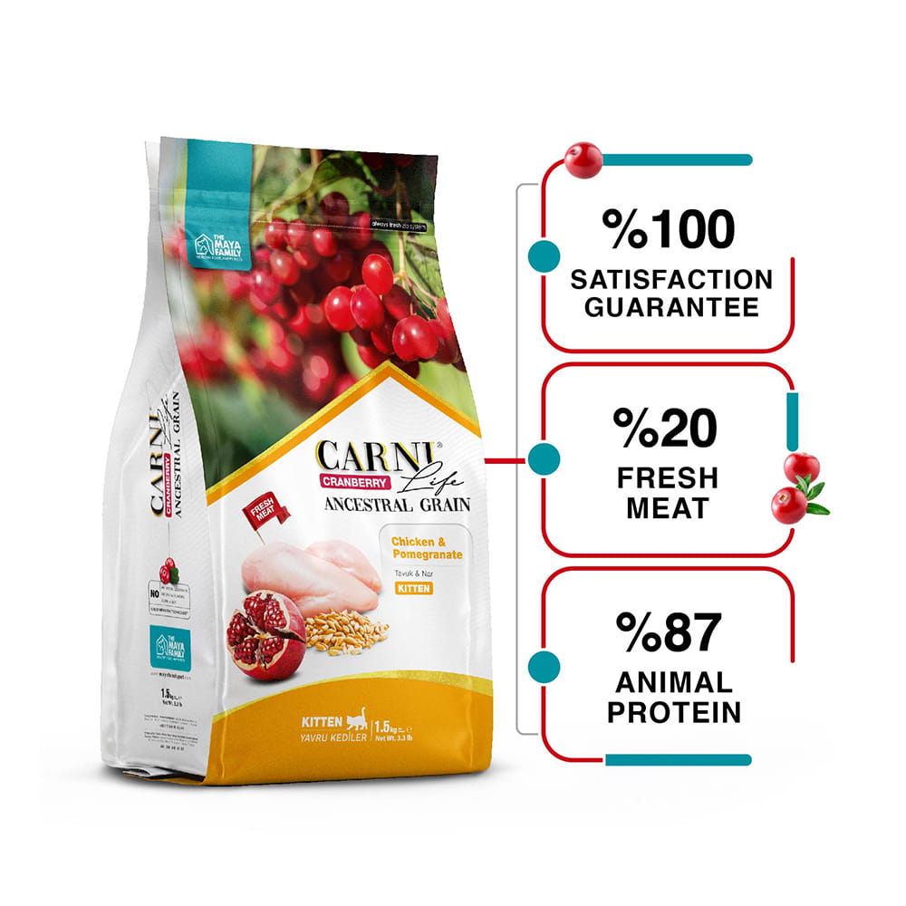 Maya Family Carni Life Cranberry 1.5kg ξηρά τροφή για γατάκια με κοτόπουλο και ρόδι