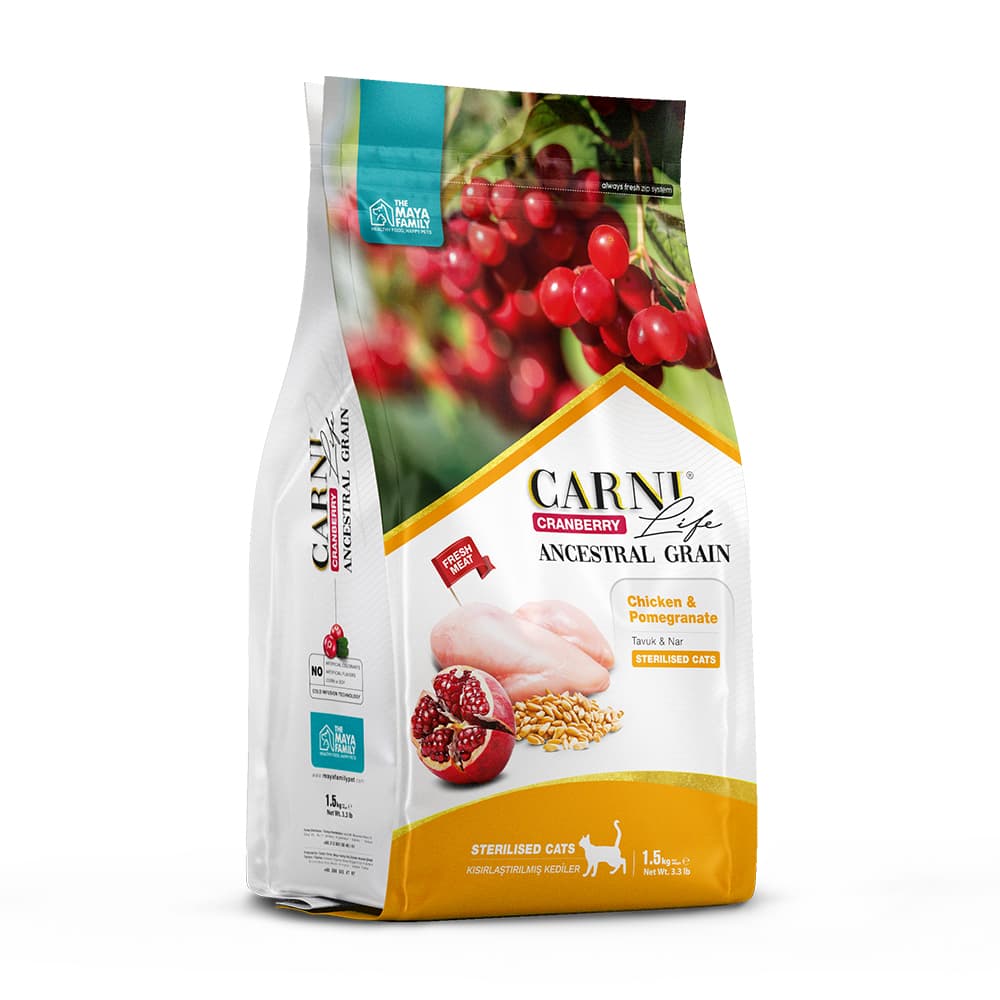 Carni Life Cranberry Ancestral Grain Στειρωμένη γάτα κοτόπουλο ρόδι 1.5kg