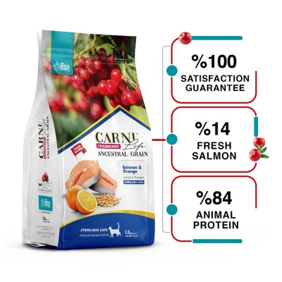 Carni Life Cranberry Ancestral Grain Στειρωμένη γάτα σολωμός πορτοκάλι 1.5kg